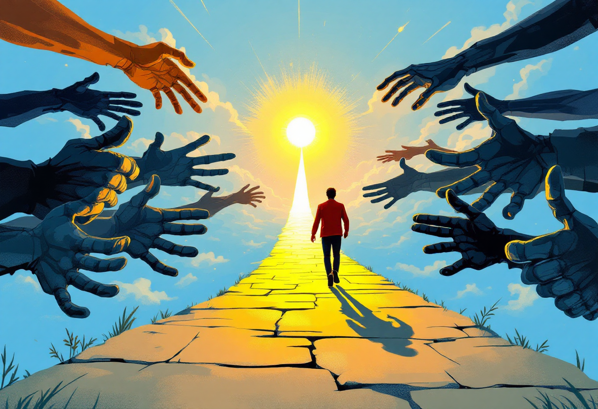 Toxic People trying to hold a person from his path